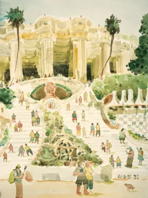 水彩風景速寫,午後的奎爾公園2509